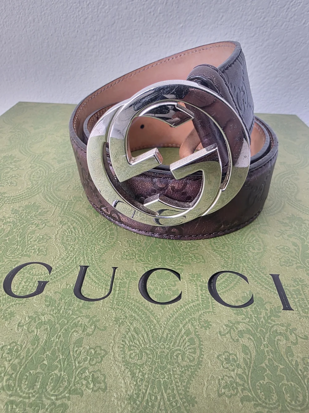 Auth Gucci Guccissima Double GG Leather Belt